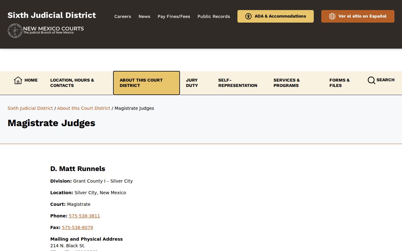 Luna County warrant lookup, Magistrate Court contact block