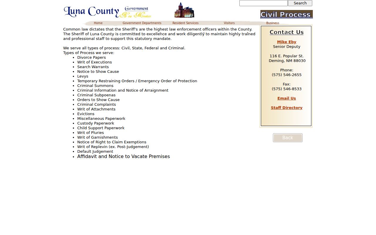 Luna County active warrants, Sheriff civil and criminal process