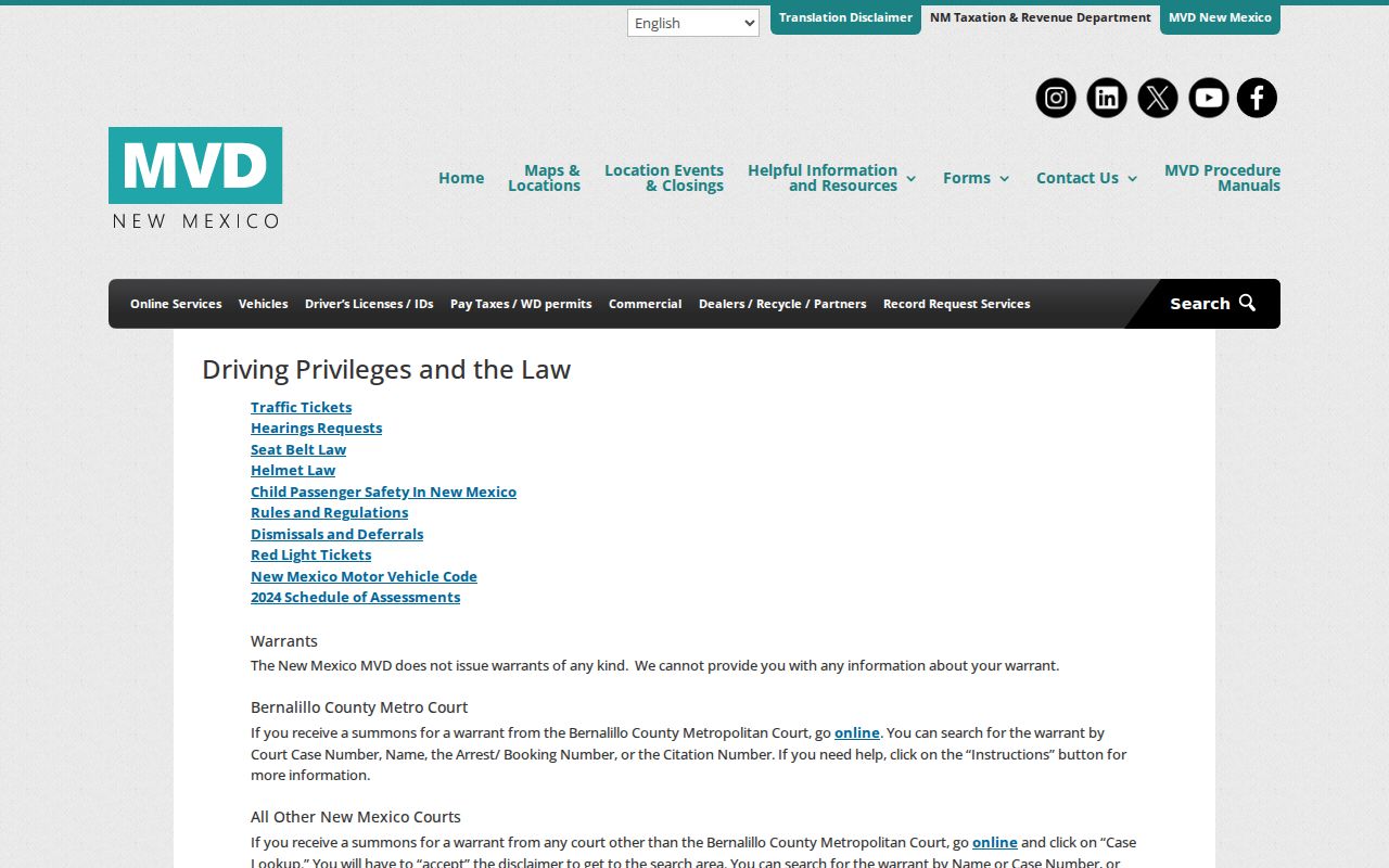 Luna County traffic warrants, MVD guidance that it does not issue warrants