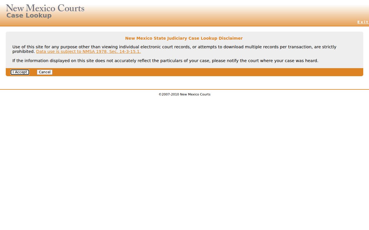 Luna County warrant records, New Mexico Case Lookup entry screen