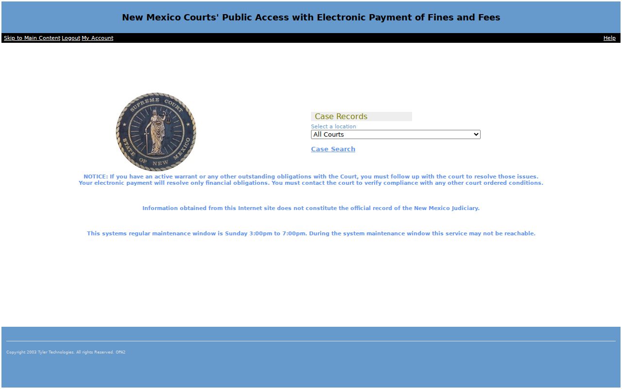 Luna County warrant records, Odyssey public-access warning